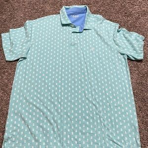 IZOD Mens Polo 100% Cotton Polo light blue with‎ white pineapples Large